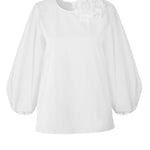 Carolina Herrera Puff Slv Crewneck Top W/ Flower - Vermillion