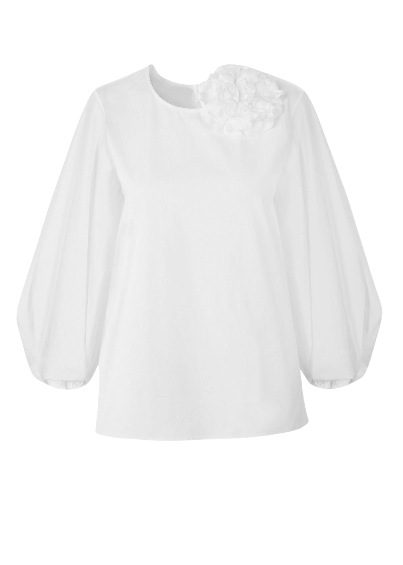 Carolina Herrera Puff Slv Crewneck Top W/ Flower - Vermillion