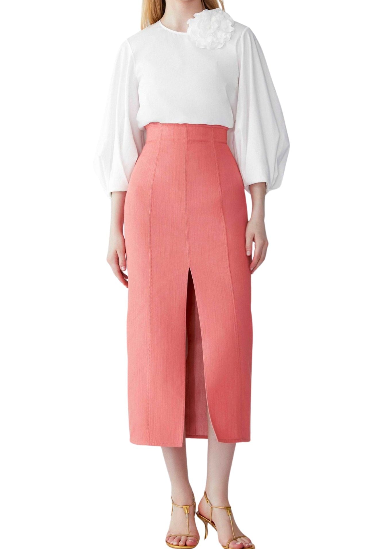 Carolina Herrera Puff Slv Crewneck Top W/ Flower - Vermillion