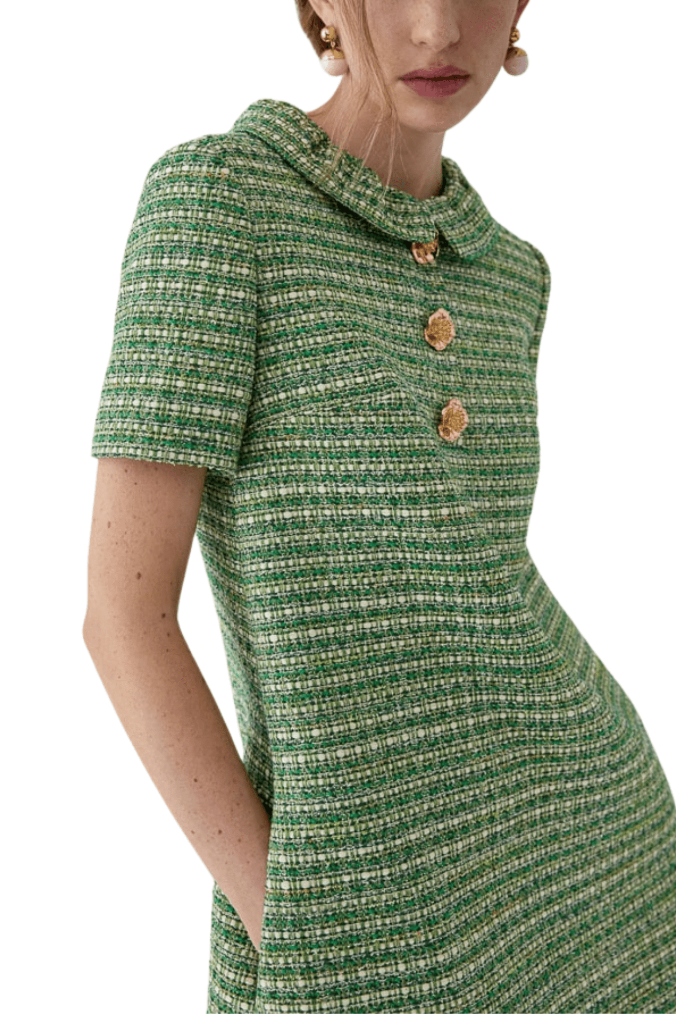 Carolina Herrera Short Sleeve Collared Shift Dress - Vermillion
