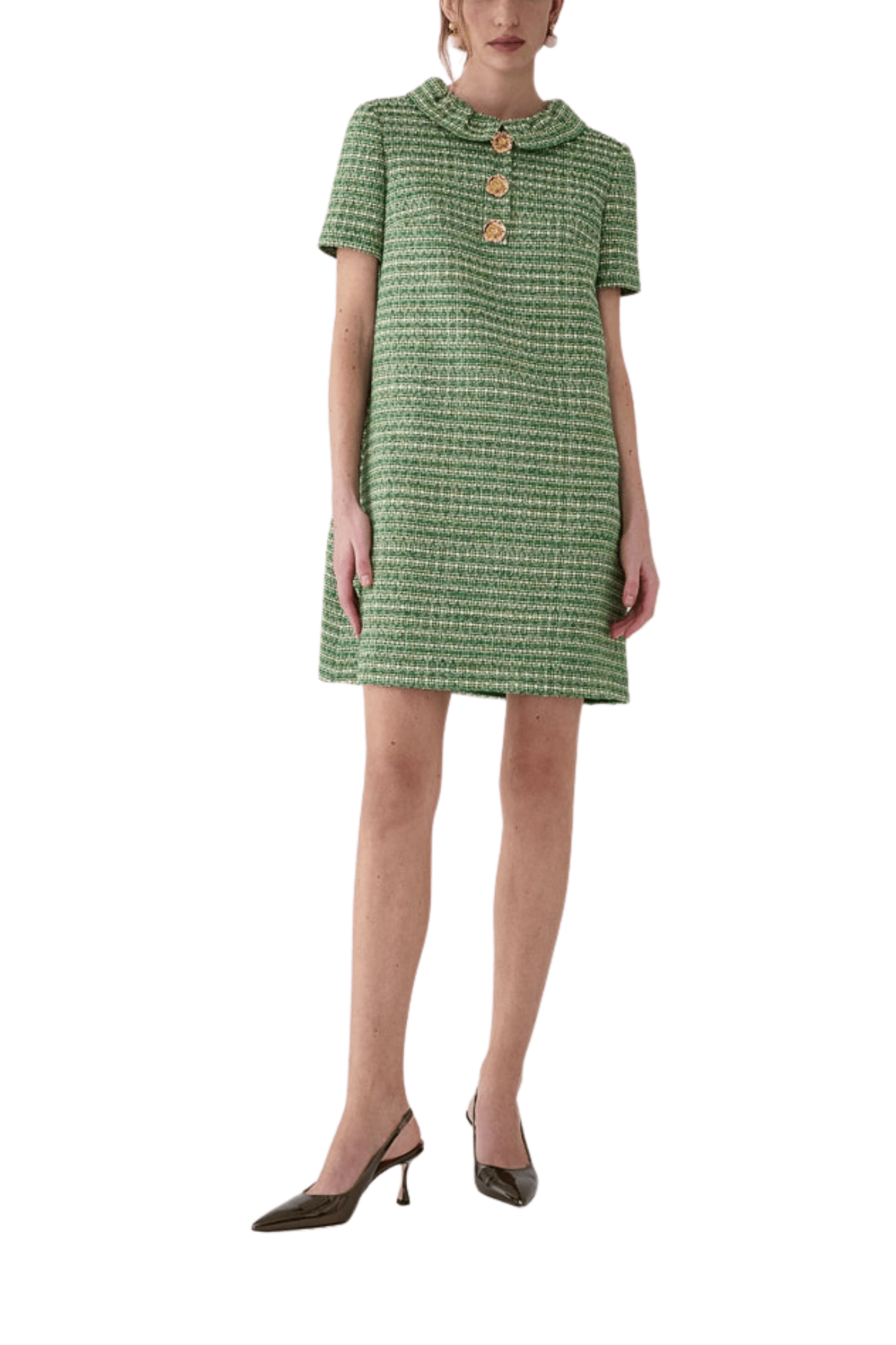 Carolina Herrera Short Sleeve Collared Shift Dress - Vermillion