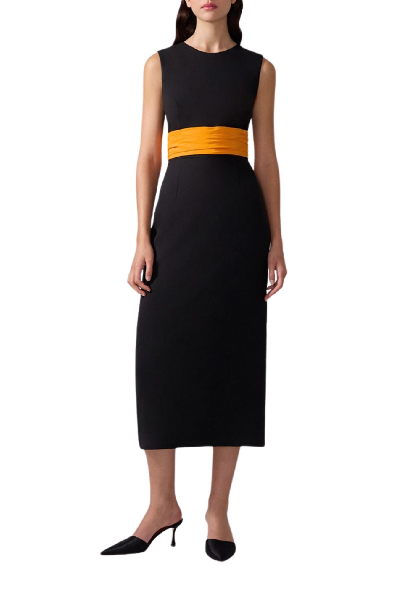 Carolina Herrera Sleeveless Crewneck Dress with Cumberbund Waist - Vermillion