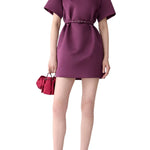 Carolina Herrera SS Crewneck Shift Dress w/ Belt - Vermillion