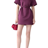 Carolina Herrera SS Crewneck Shift Dress w/ Belt - Vermillion