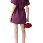 Carolina Herrera SS Crewneck Shift Dress w/ Belt - Vermillion