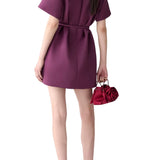 Carolina Herrera SS Crewneck Shift Dress w/ Belt - Vermillion
