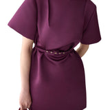 Carolina Herrera SS Crewneck Shift Dress w/ Belt - Vermillion