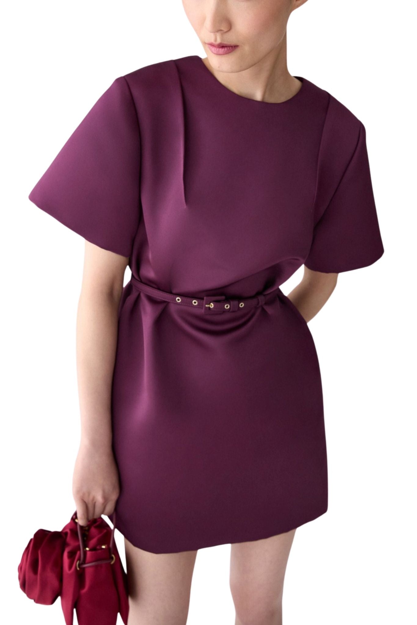 Carolina Herrera SS Crewneck Shift Dress w/ Belt - Vermillion