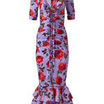 Carolina Herrera SS V - Neck Gathered Midi Dress - Vermillion