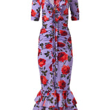 Carolina Herrera SS V - Neck Gathered Midi Dress - Vermillion