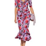 Carolina Herrera SS V - Neck Gathered Midi Dress - Vermillion