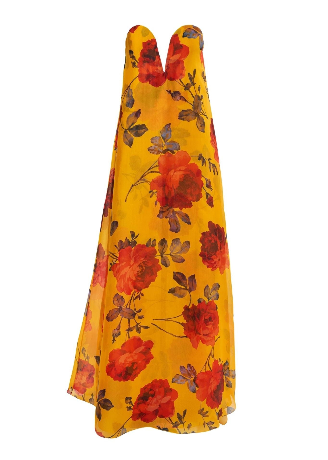 Carolina Herrera Strapless Deep V Gown - Vermillion