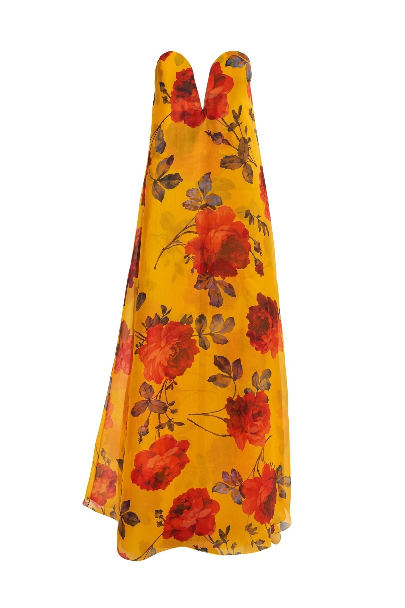 Carolina Herrera Strapless Deep V Gown - Vermillion