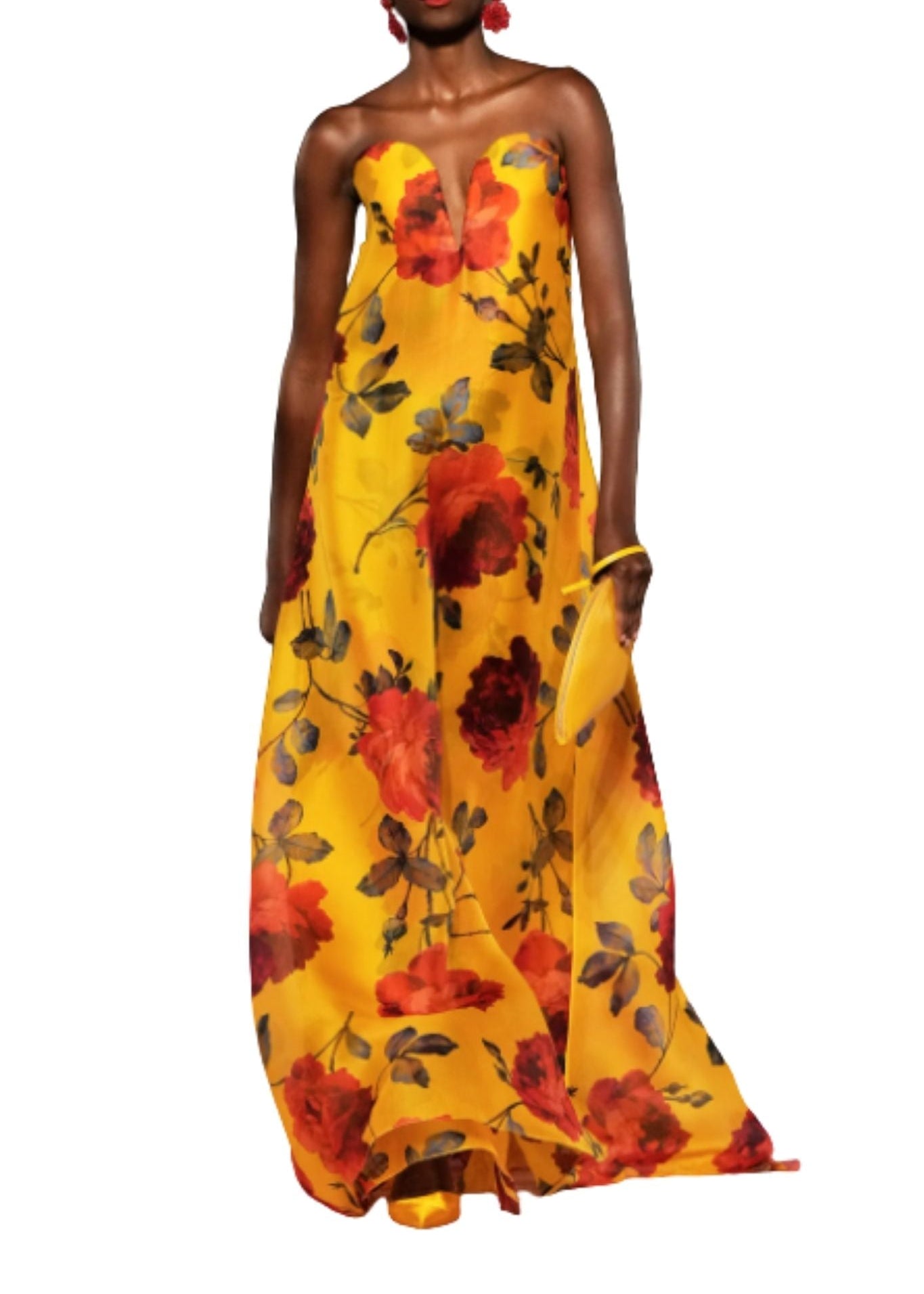 Carolina Herrera Strapless Deep V Gown - Vermillion