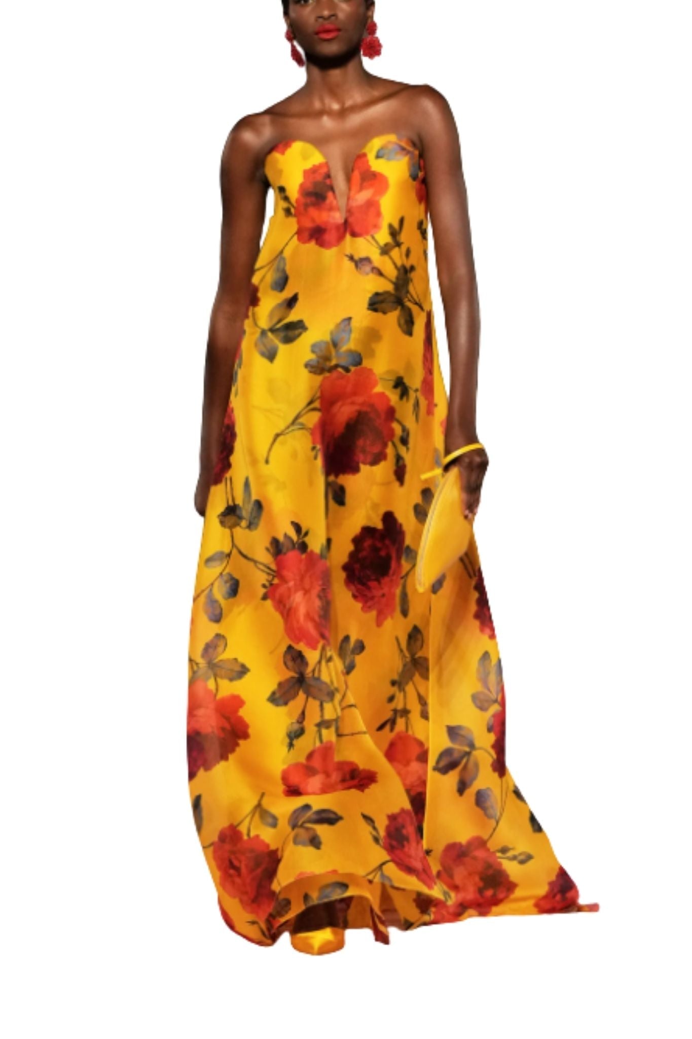 Carolina Herrera Strapless Deep V Gown - Vermillion