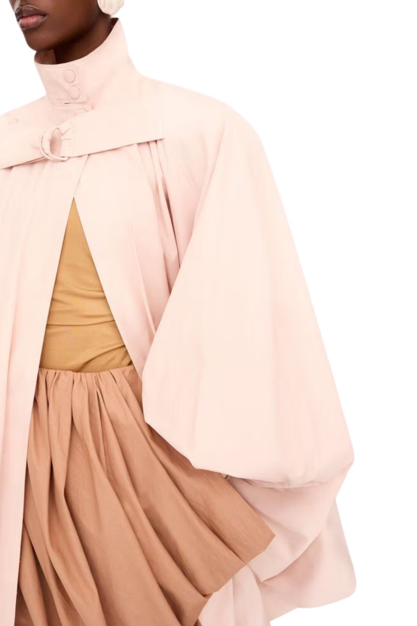Chloe Coat High - Neck Oversized Cape Coat in Cotton Poplin - Vermillion