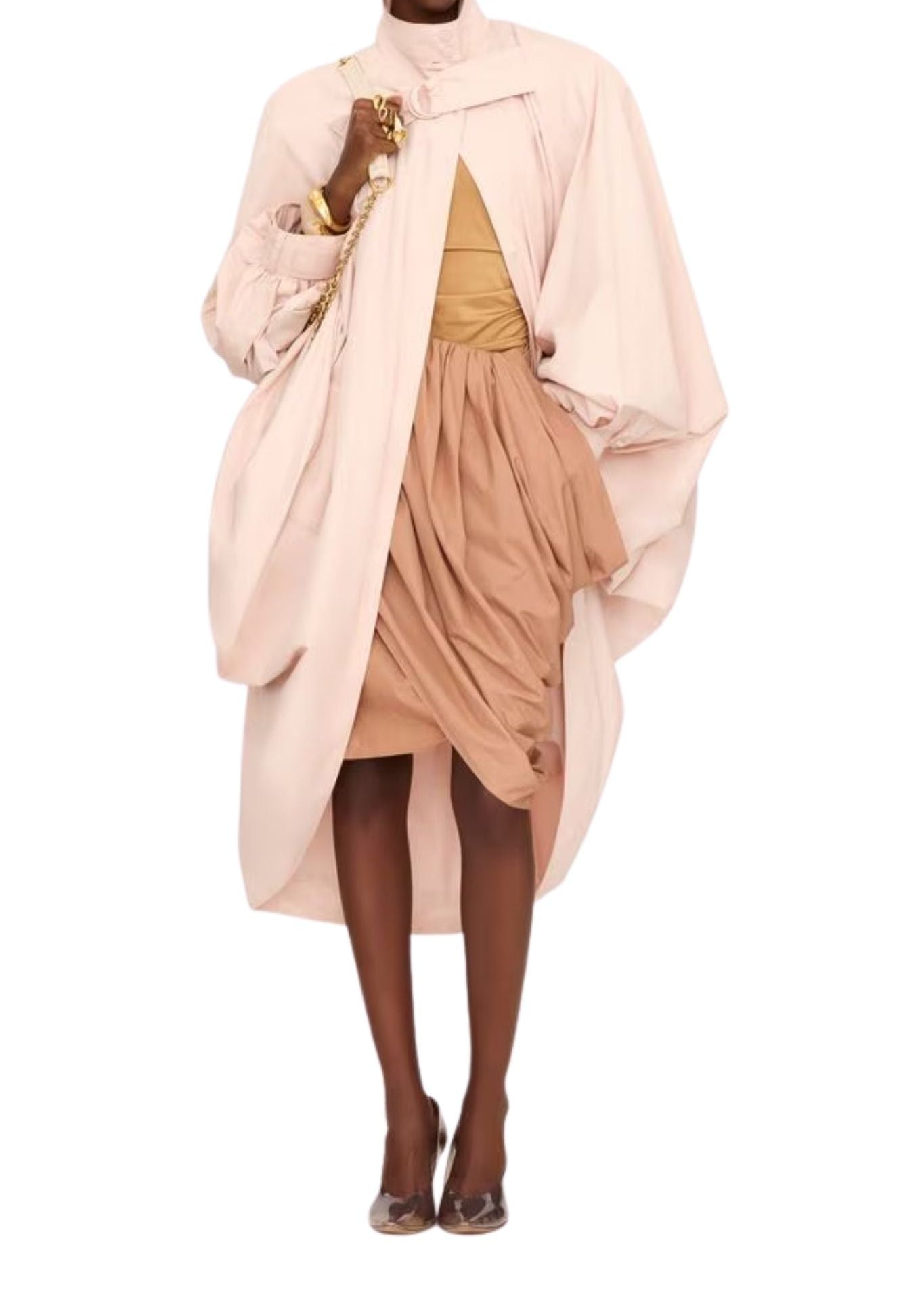 Chloe Coat High - Neck Oversized Cape Coat in Cotton Poplin - Vermillion