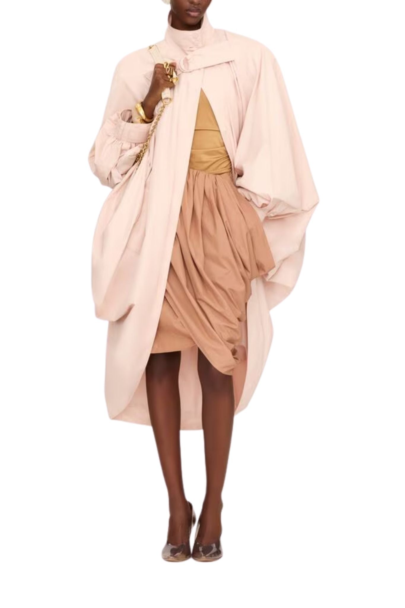 Chloe Coat High - Neck Oversized Cape Coat in Cotton Poplin - Vermillion