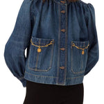 Chloe DV09 High - Neck Gathered Jacket in Denim - Vermillion