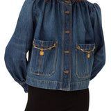 Chloe DV09 High - Neck Gathered Jacket in Denim - Vermillion