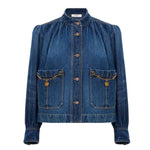 Chloe DV09 High - Neck Gathered Jacket in Denim - Vermillion