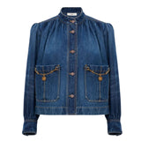 Chloe DV09 High - Neck Gathered Jacket in Denim - Vermillion