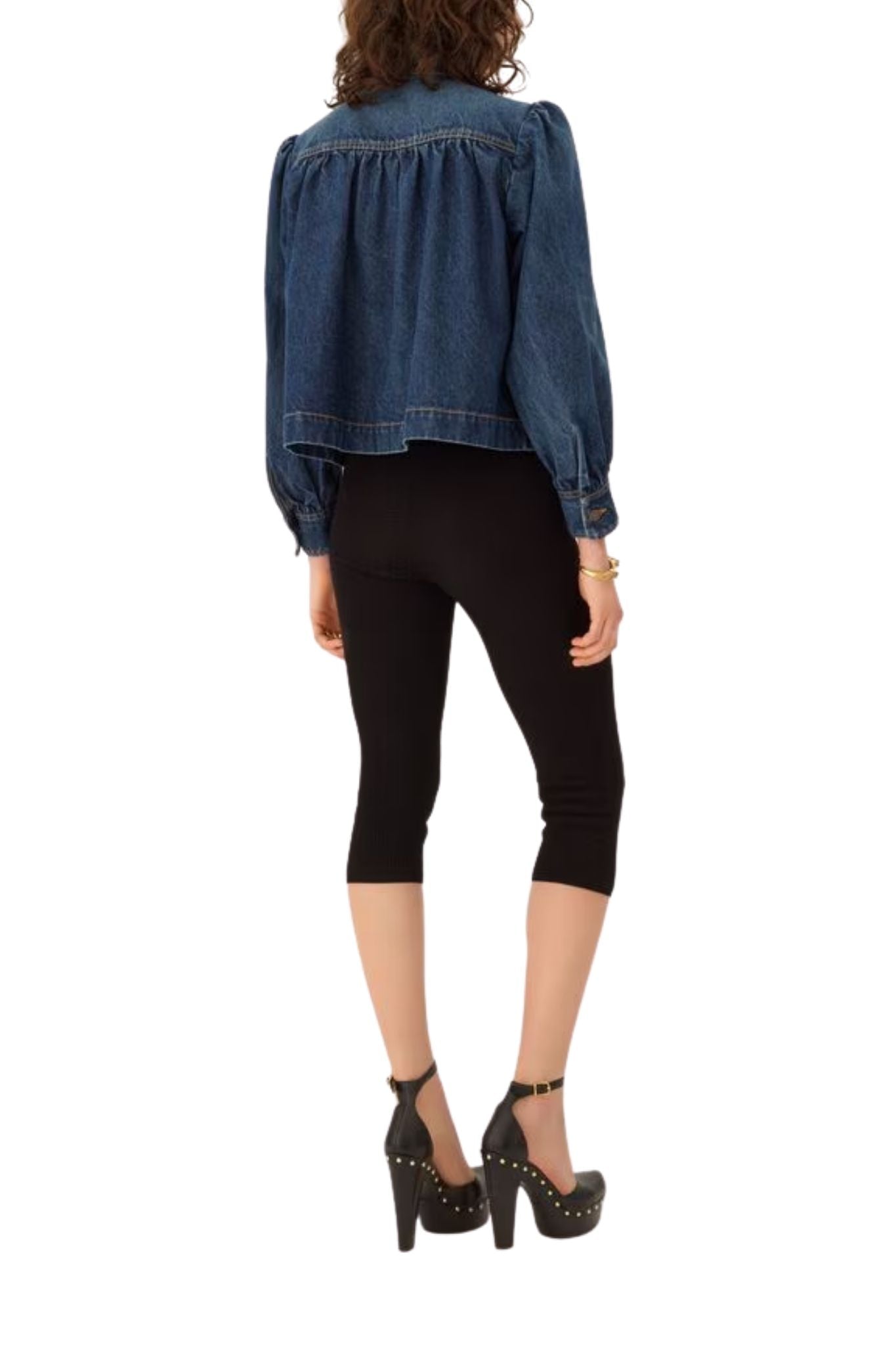 Chloe DV09 High - Neck Gathered Jacket in Denim - Vermillion