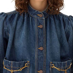 Chloe DV09 High - Neck Gathered Jacket in Denim - Vermillion
