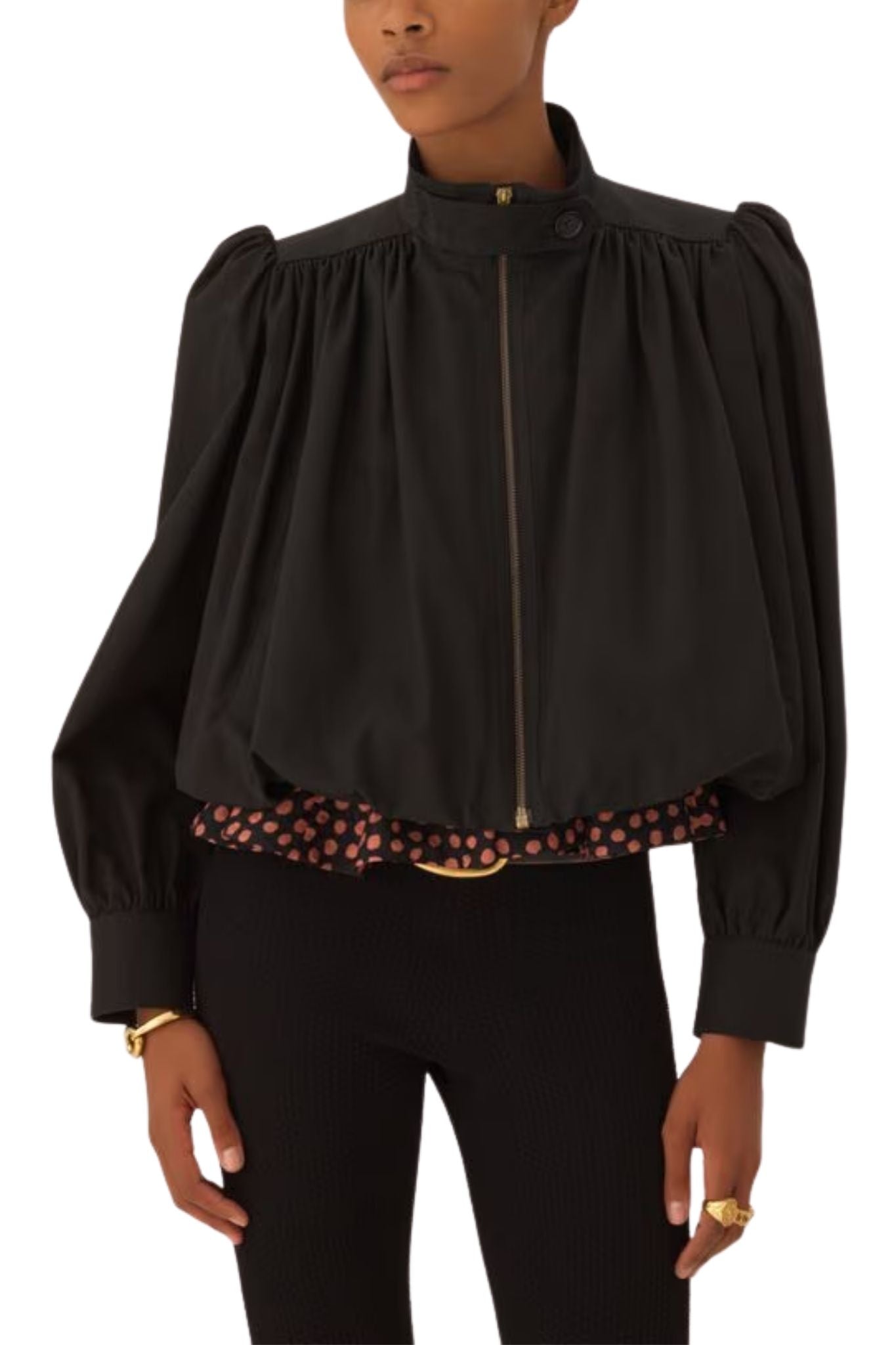 Chloe Gathered Boule Jacket in Cotton Canvas - Vermillion