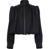 Chloe Gathered Boule Jacket in Cotton Canvas - Vermillion