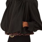 Chloe Gathered Boule Jacket in Cotton Canvas - Vermillion