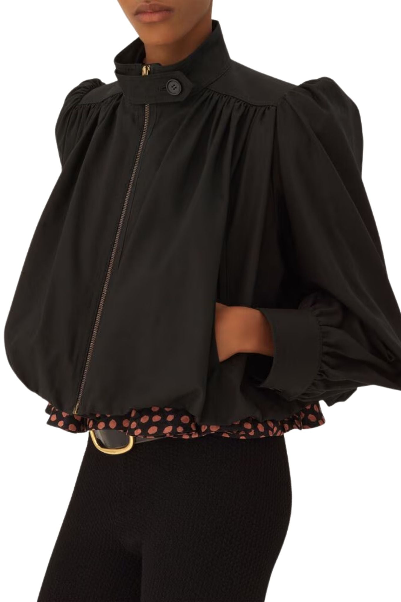 Chloe Gathered Boule Jacket in Cotton Canvas - Vermillion