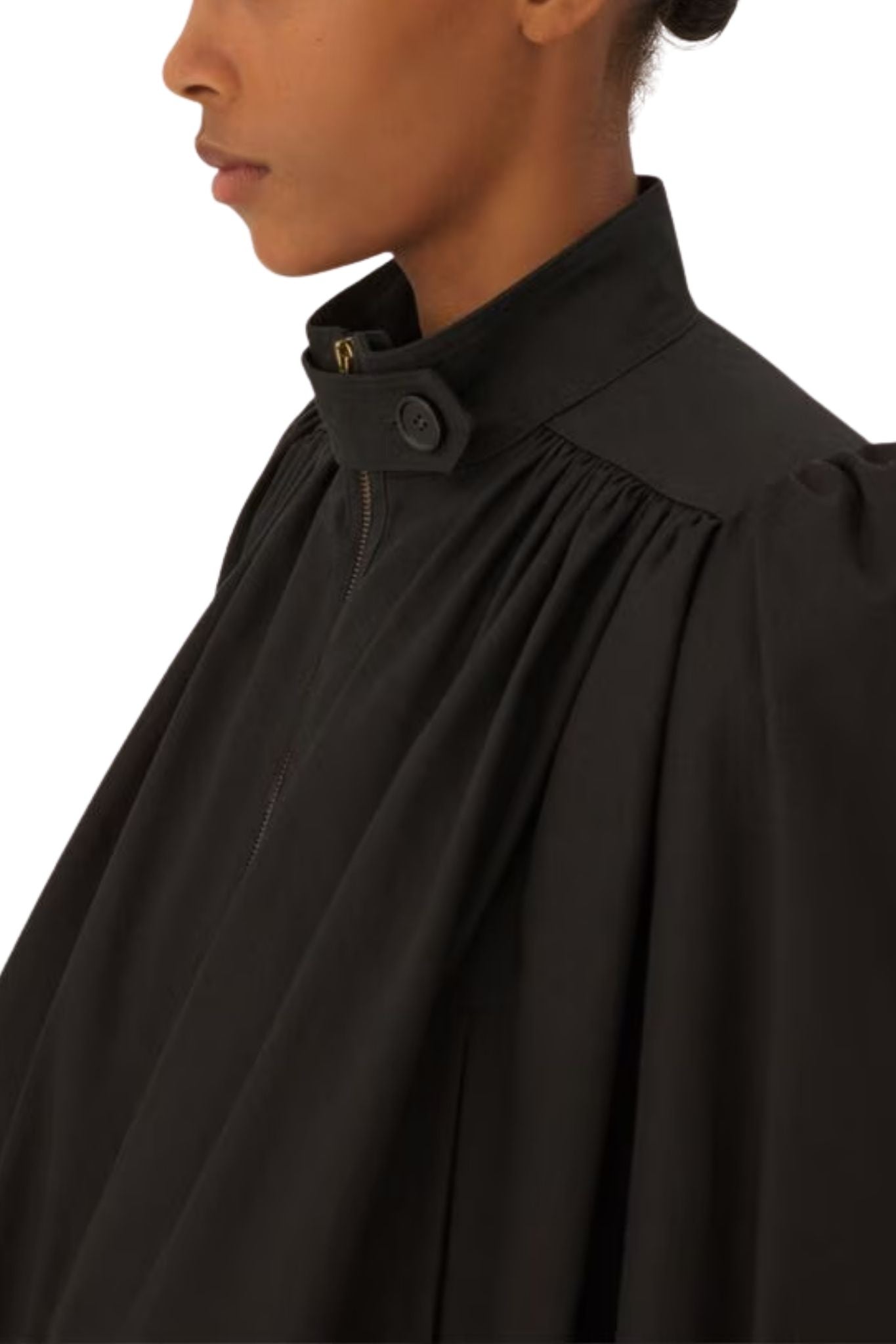 Chloe Gathered Boule Jacket in Cotton Canvas - Vermillion