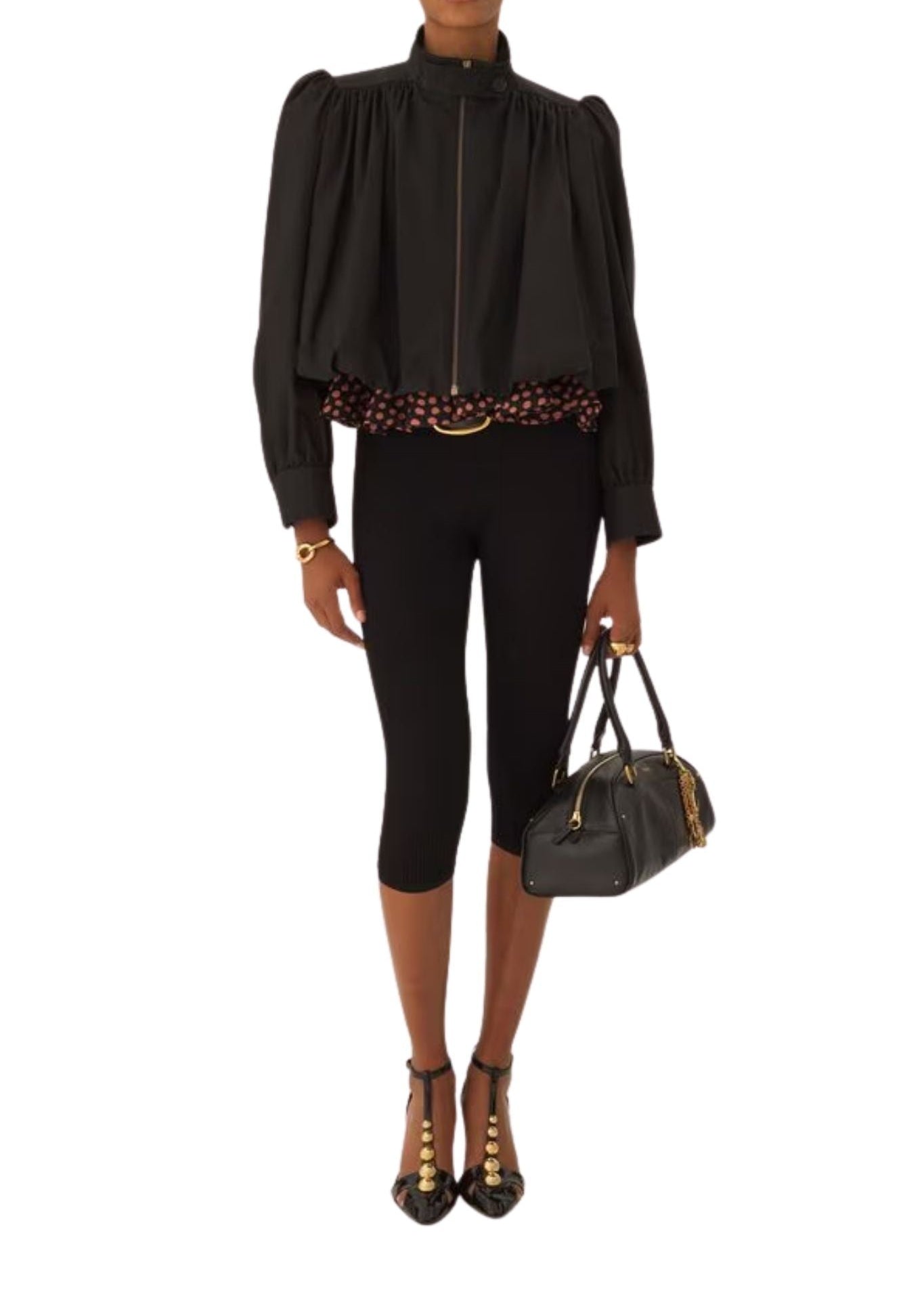 Chloe Gathered Boule Jacket in Cotton Canvas - Vermillion