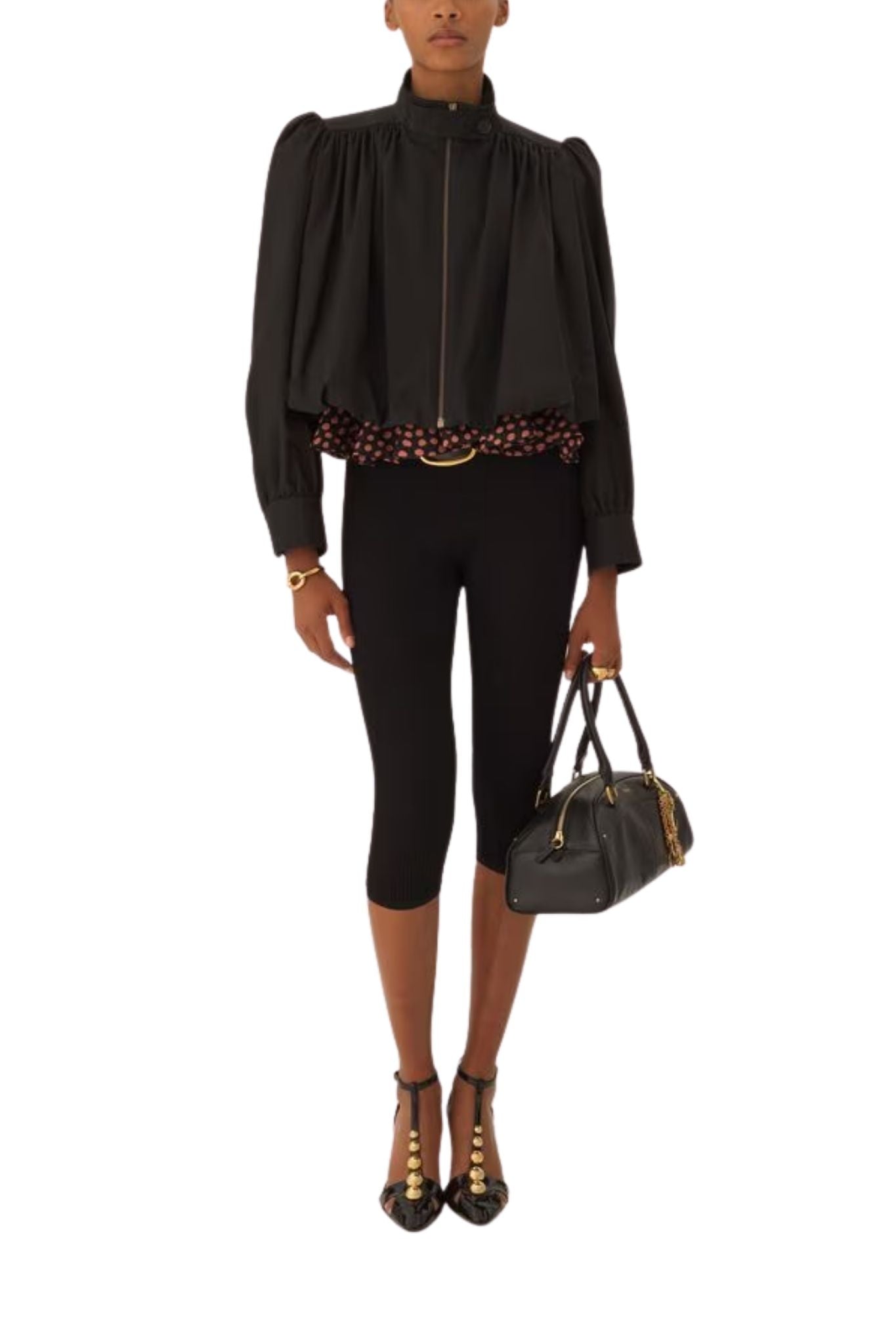 Chloe Gathered Boule Jacket in Cotton Canvas - Vermillion