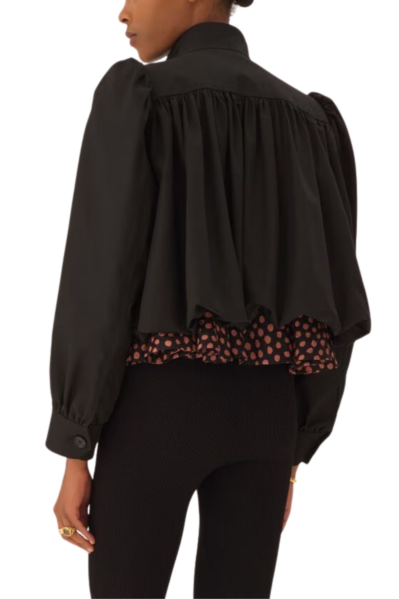 Chloe Gathered Boule Jacket in Cotton Canvas - Vermillion