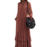 Chloe Gathered Long Dress - Vermillion