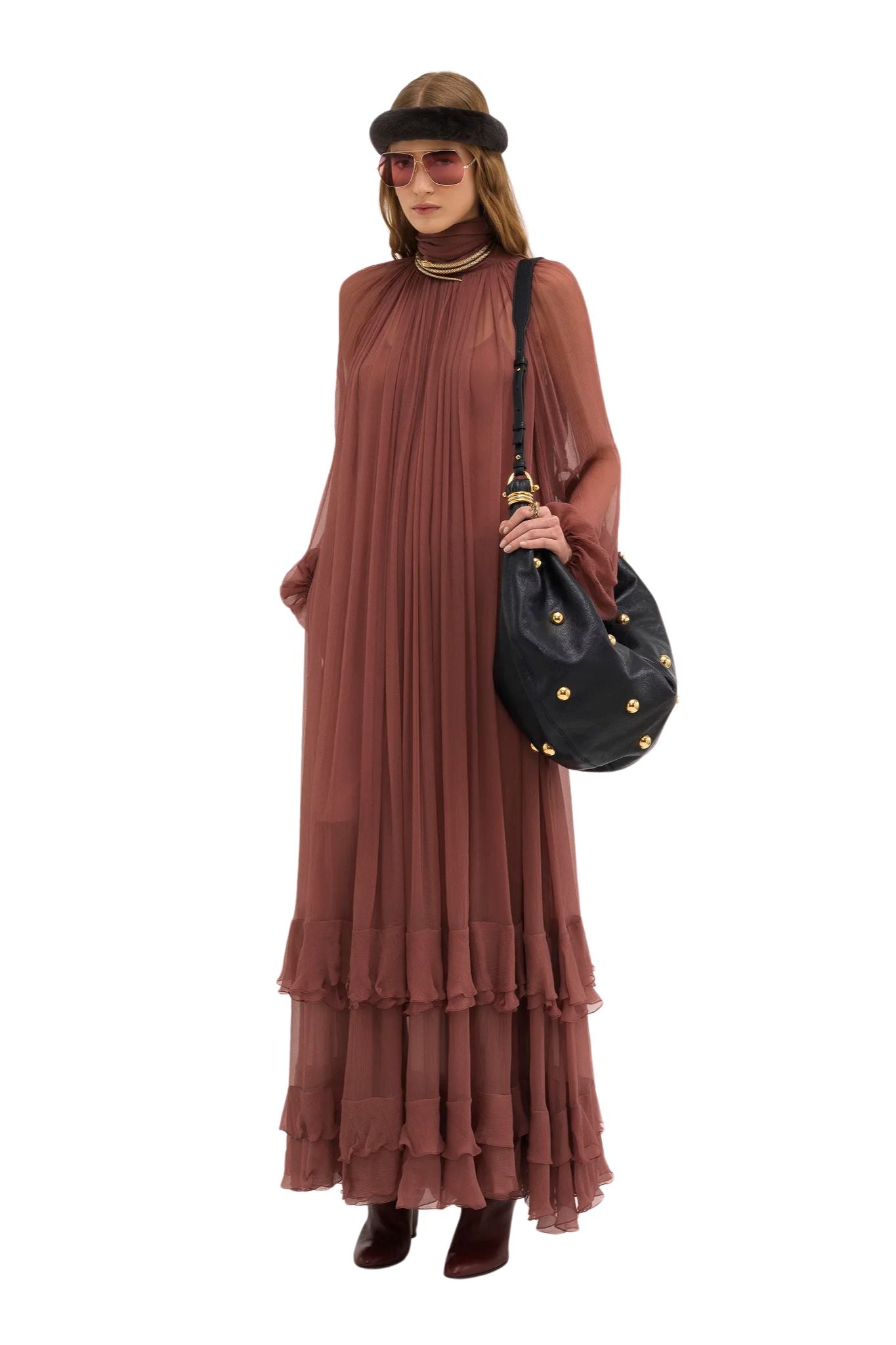 Chloe Gathered Long Dress - Vermillion