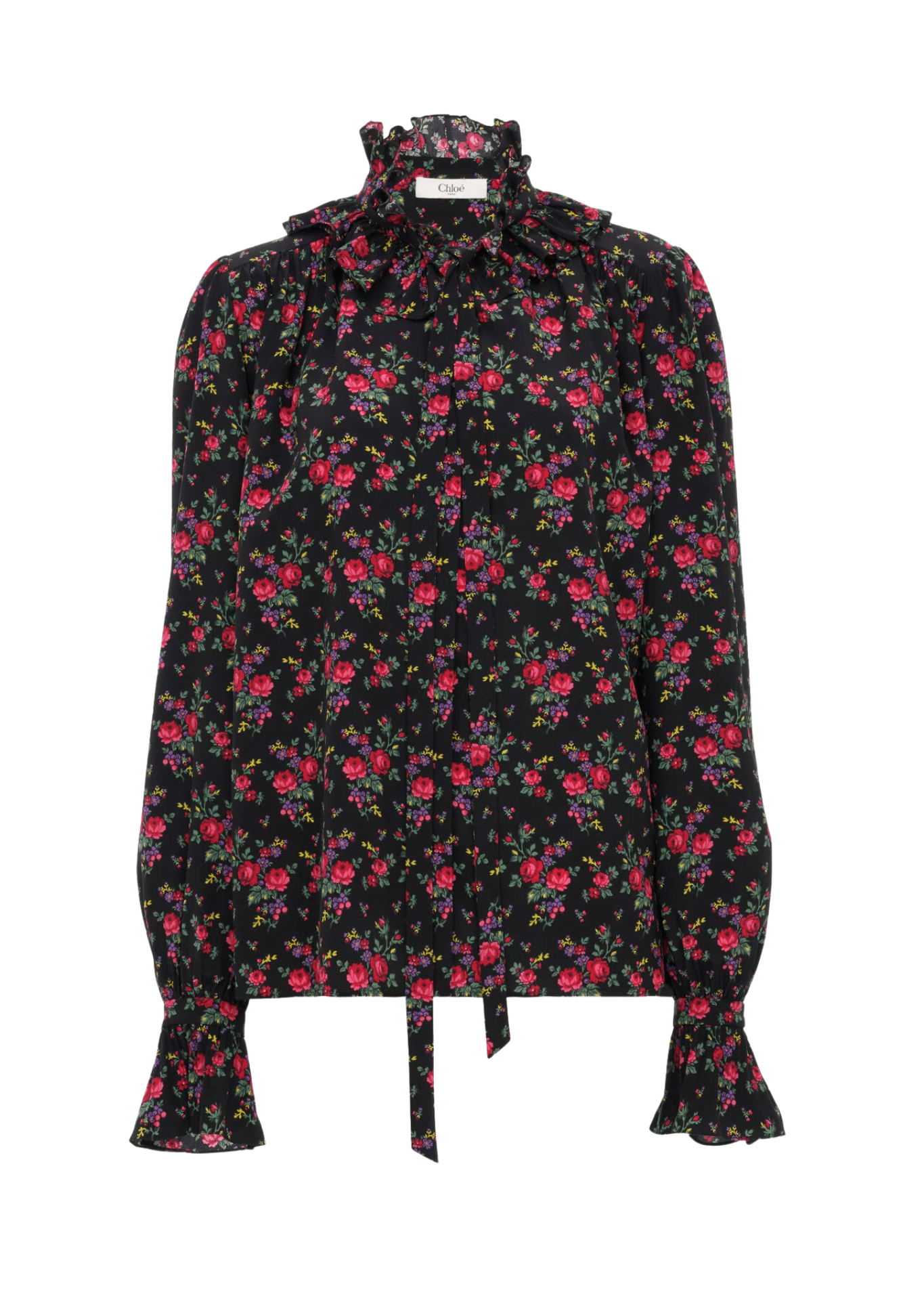 Chloe H170 Tie-Front Ruffled Blouse in Crêpe de Chine - Vermillion