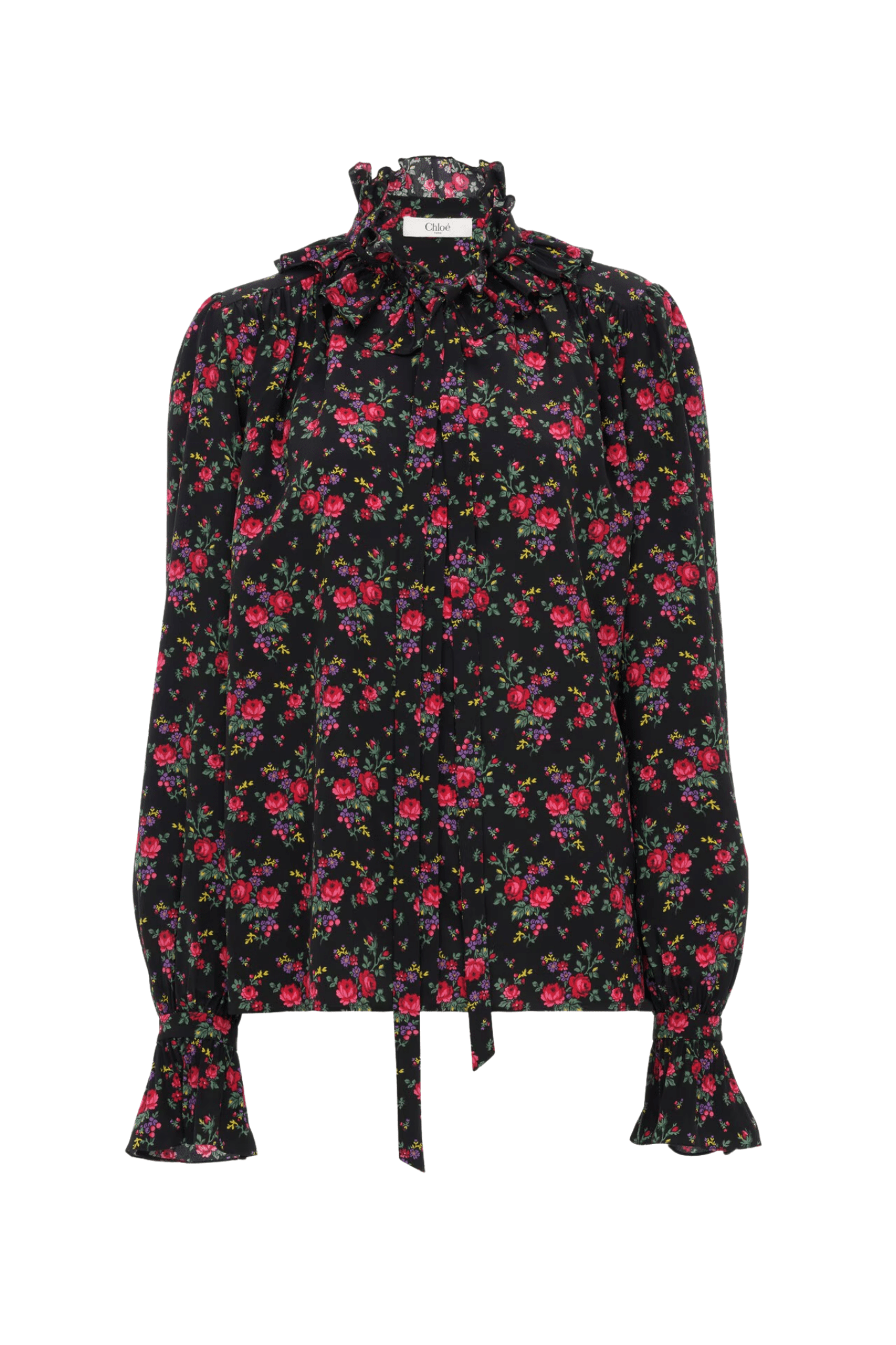 Chloe H170 Tie-Front Ruffled Blouse in Crêpe de Chine - Vermillion
