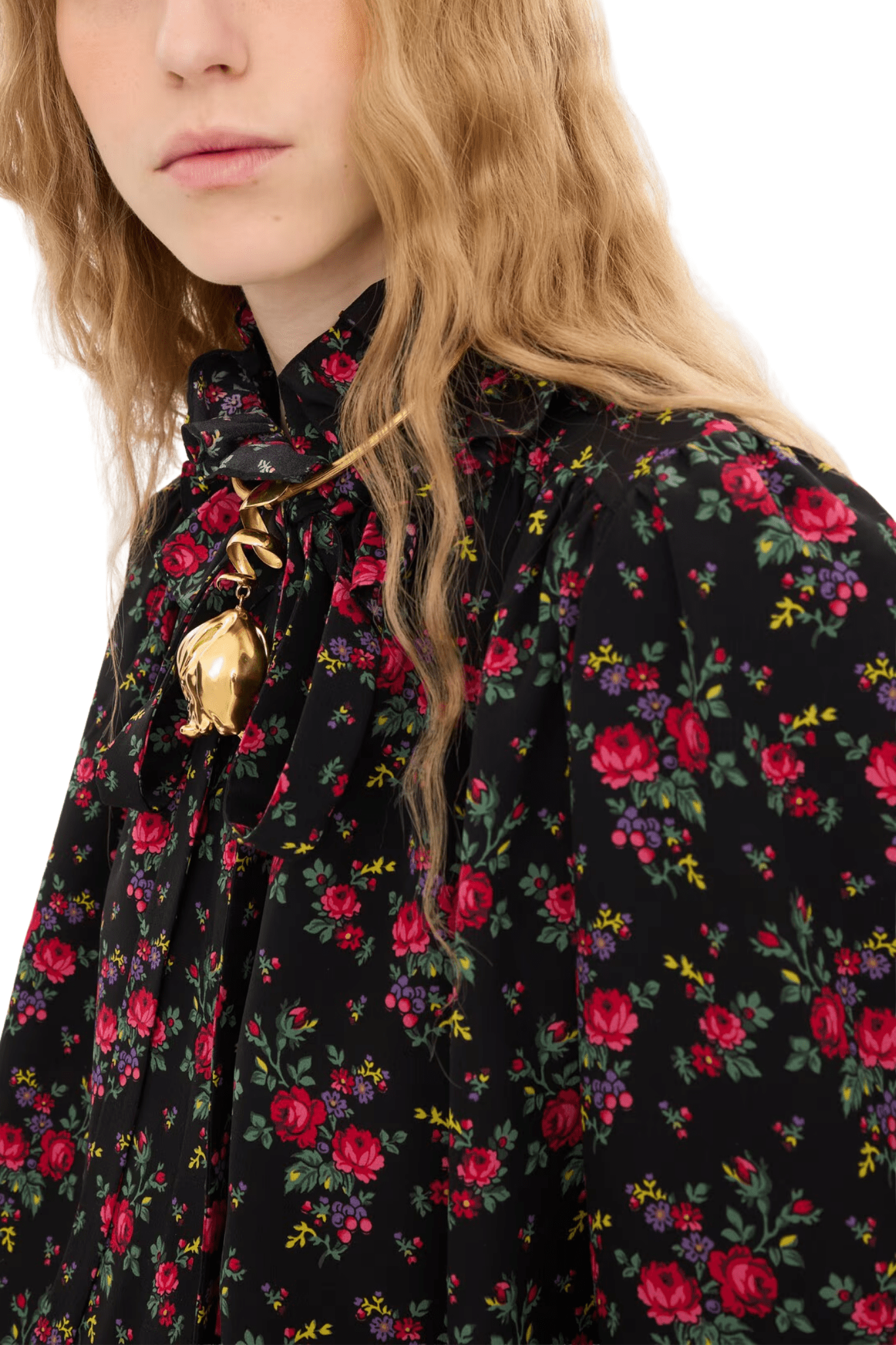 Chloe H170 Tie-Front Ruffled Blouse in Crêpe de Chine - Vermillion
