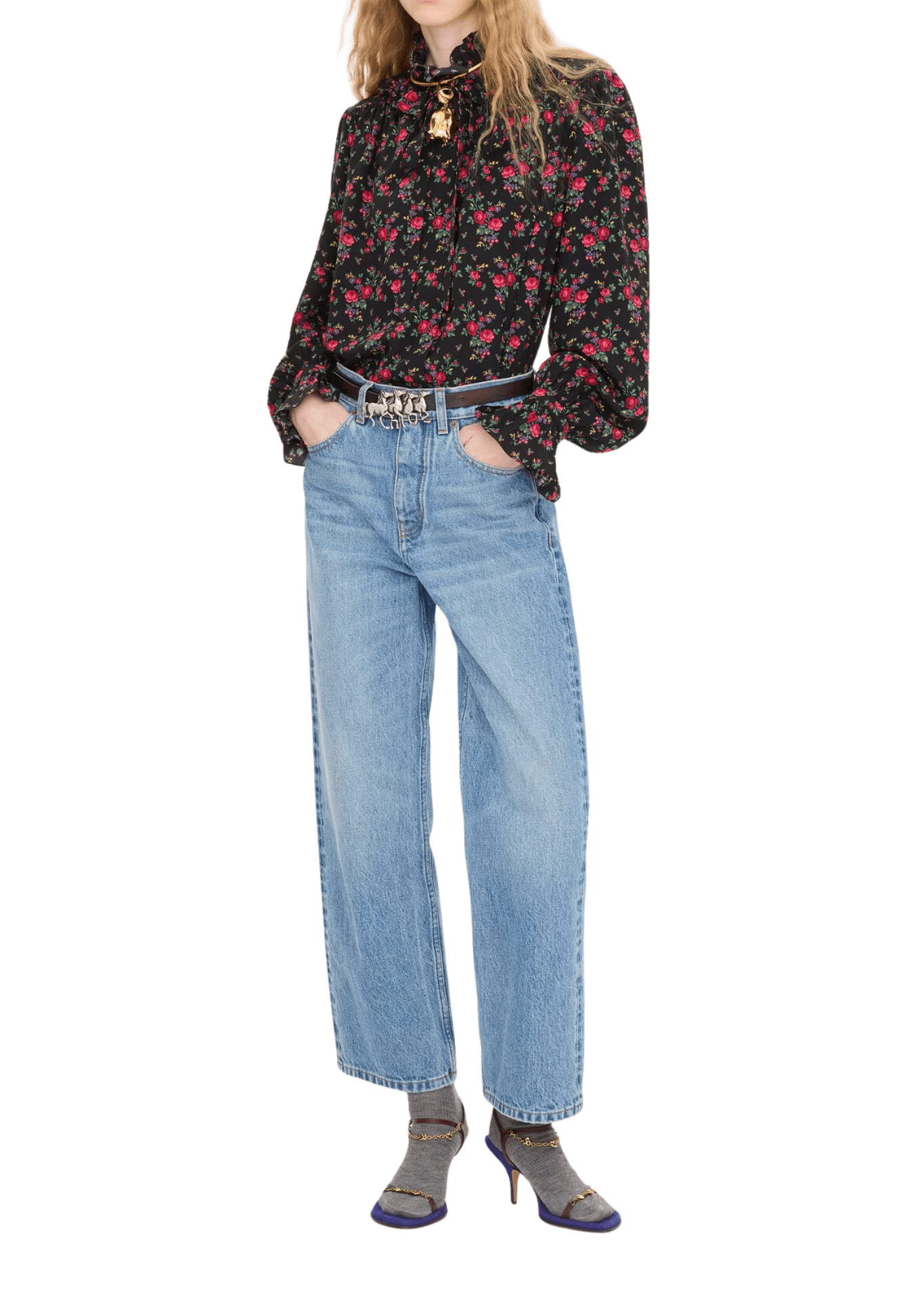 Chloe H170 Tie-Front Ruffled Blouse in Crêpe de Chine - Vermillion