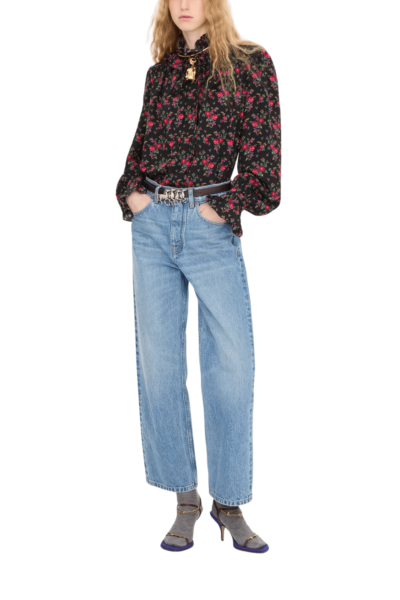 Chloe H170 Tie-Front Ruffled Blouse in Crêpe de Chine - Vermillion