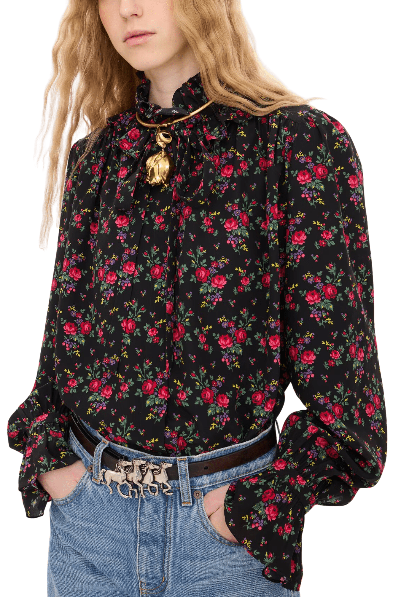 Chloe H170 Tie-Front Ruffled Blouse in Crêpe de Chine - Vermillion