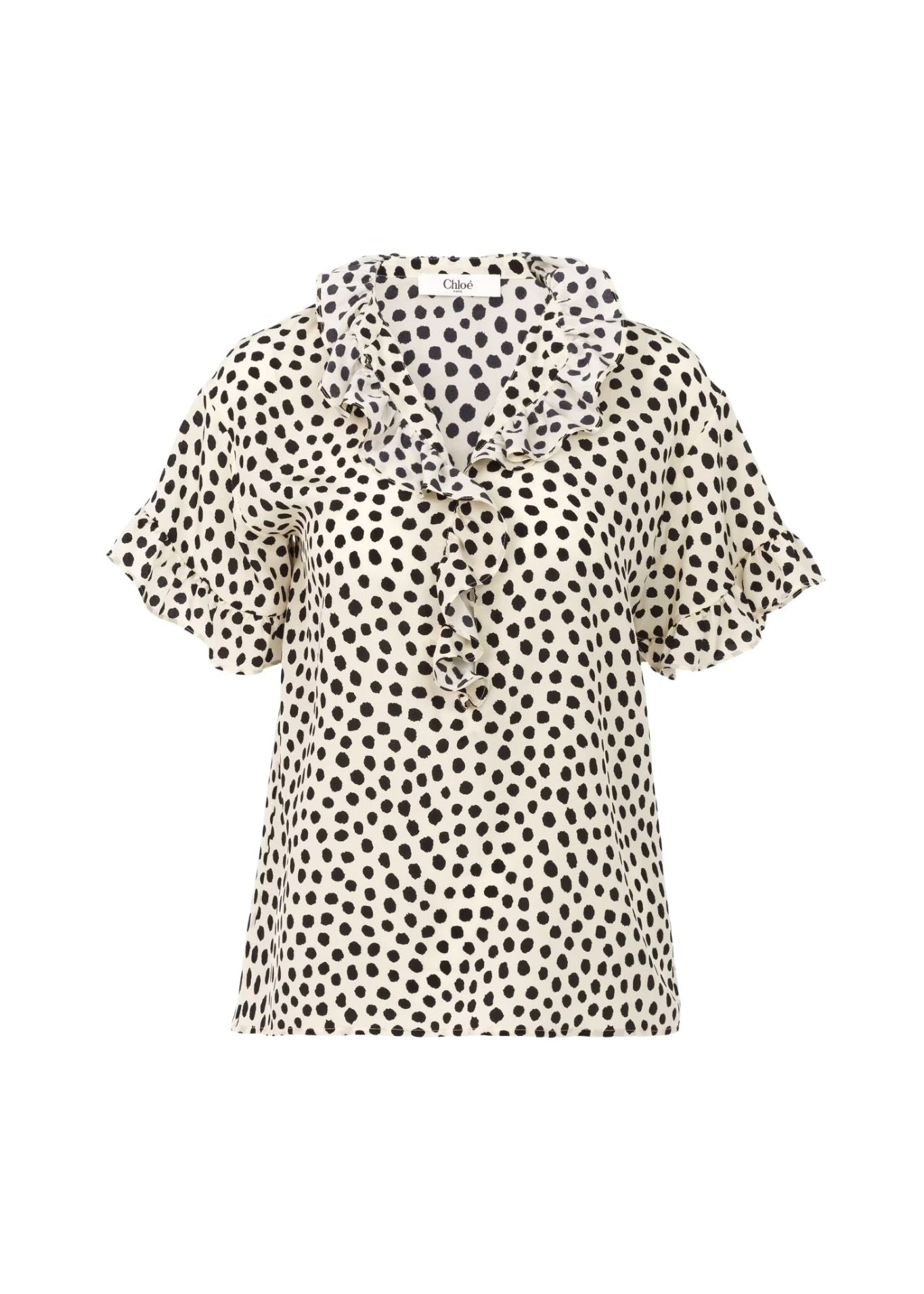 Chloe HT33 Short - sleeve Ruffle Top In Crêpe De Chine - Vermillion