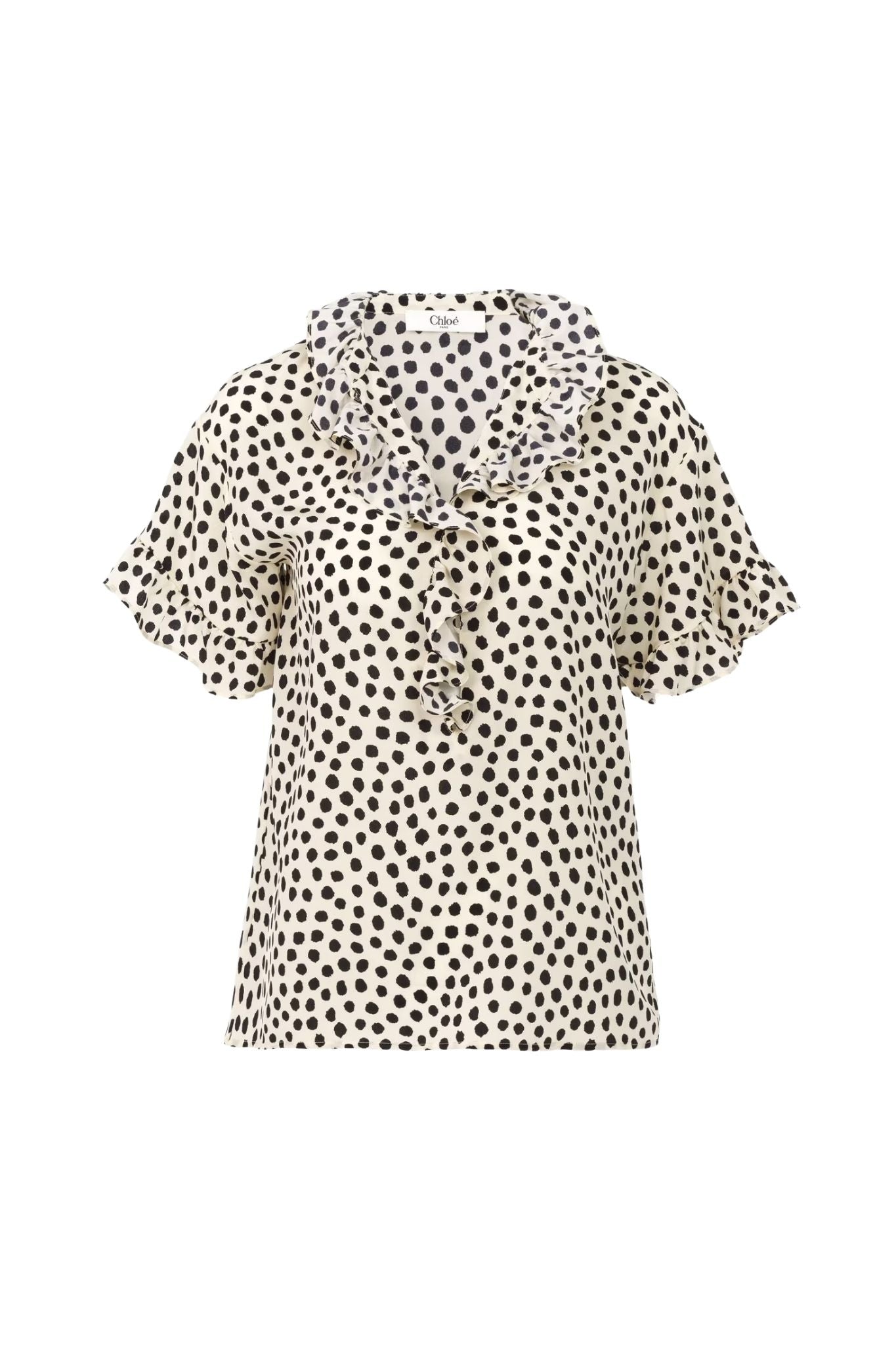 Chloe HT33 Short - sleeve Ruffle Top In Crêpe De Chine - Vermillion