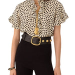 Chloe HT33 Short - sleeve Ruffle Top In Crêpe De Chine - Vermillion