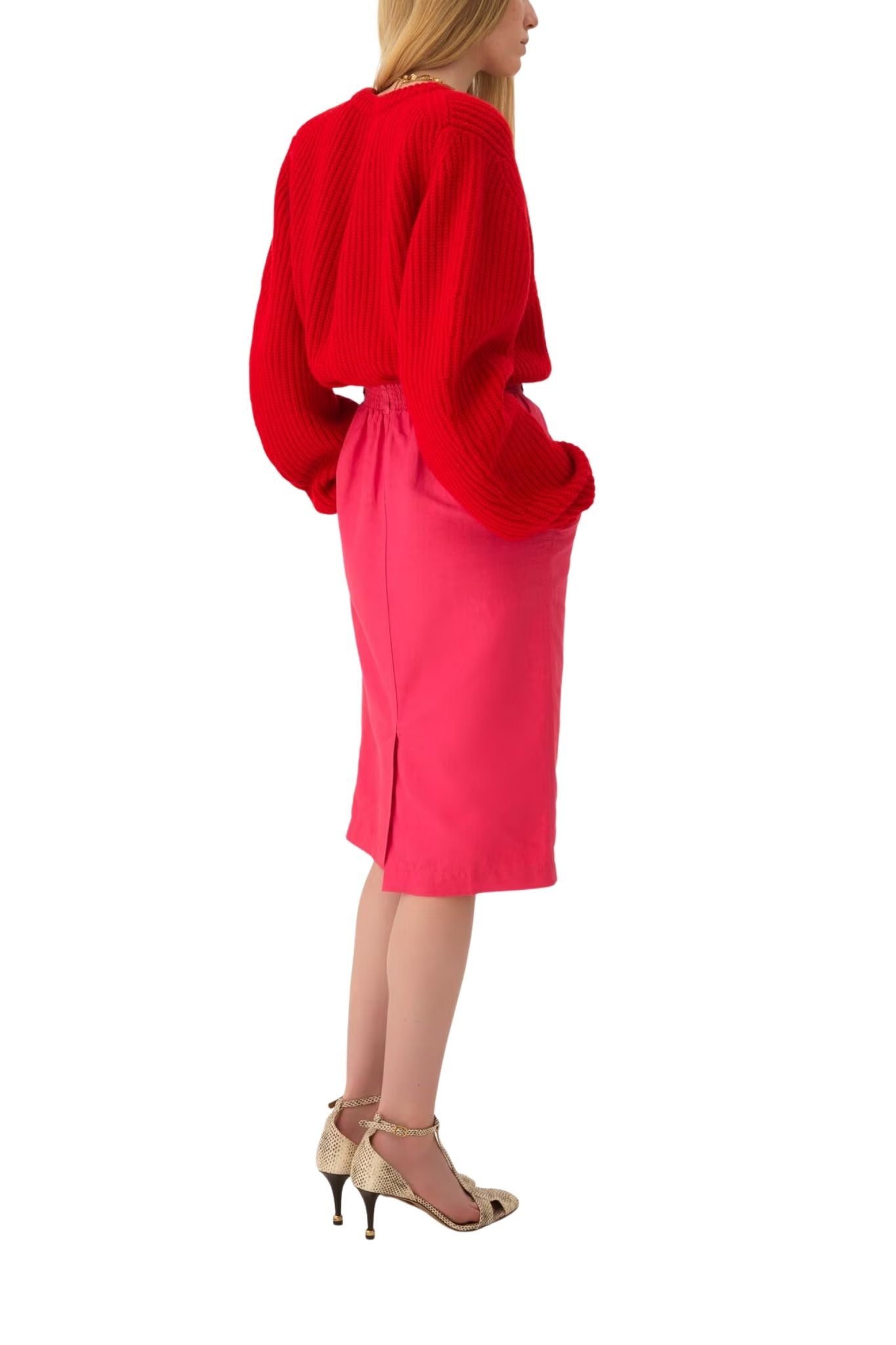 Chloe JU26 Midi Pencil Skirt In Cotton - Mix Gabardine - Vermillion