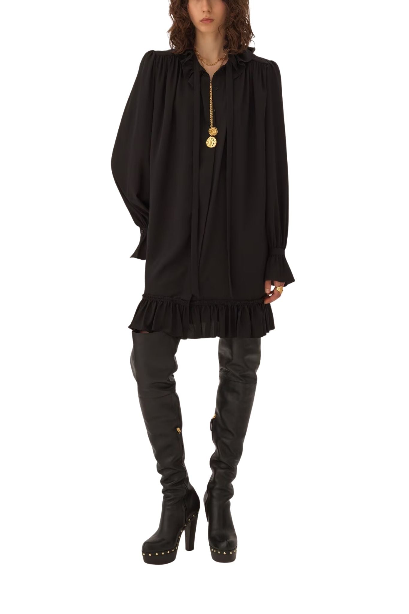 Chloe Long - sleeve Mini Dress in Crêpe De Chine - Vermillion