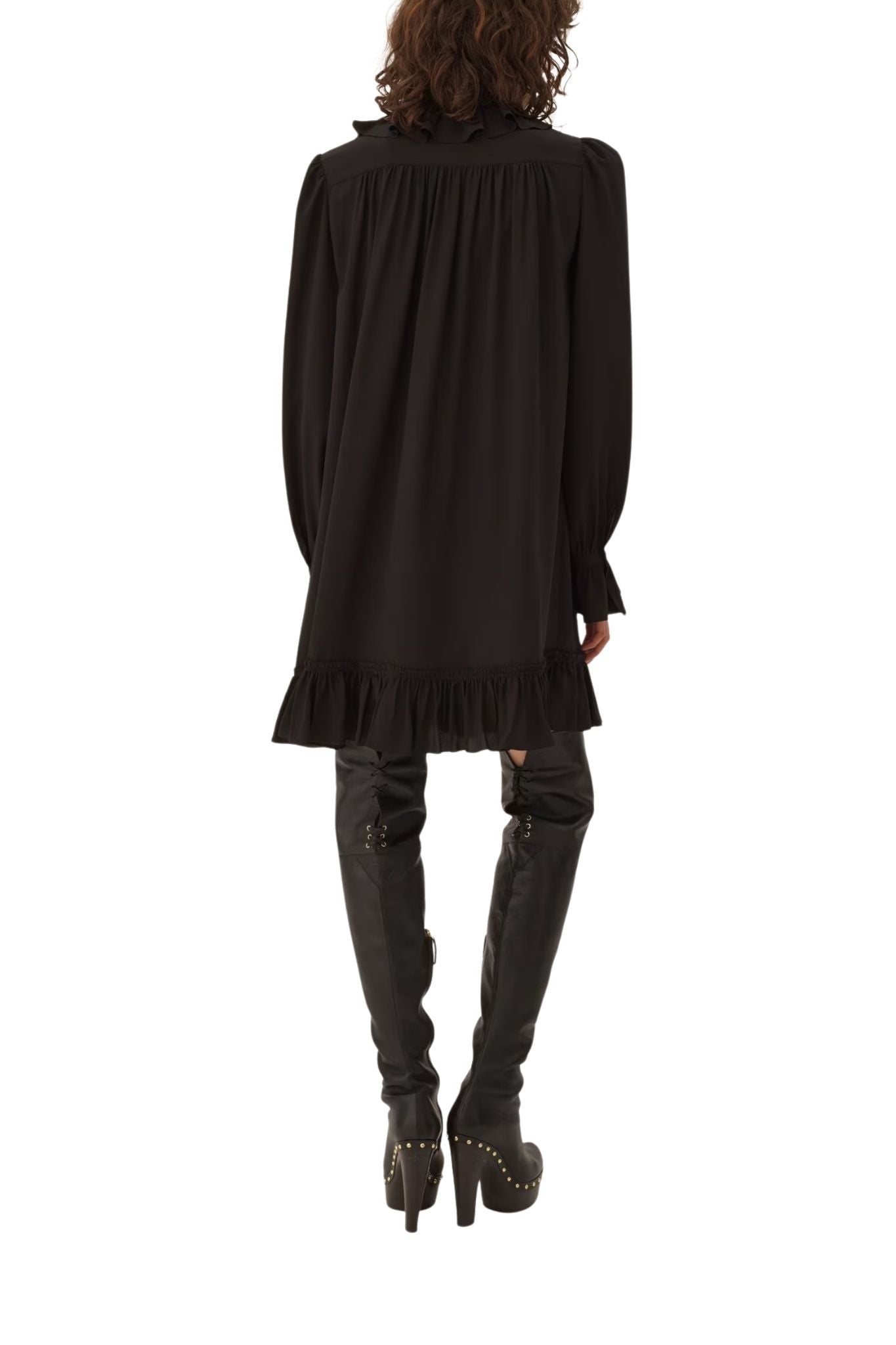 Chloe Long - sleeve Mini Dress in Crêpe De Chine - Vermillion